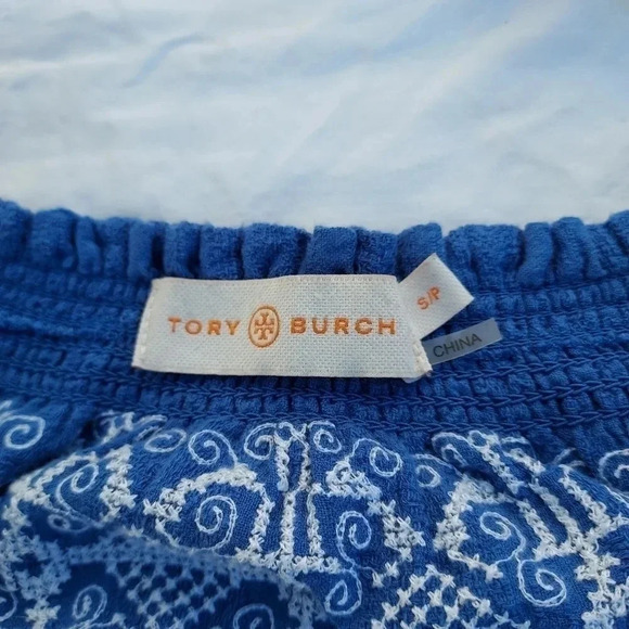 Tory Burch Blue Womens Blouse with Tassels Tie S/P 100%Cotton - Picture 12 of 12